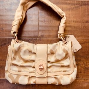 Tan couch hand bag with leather strap